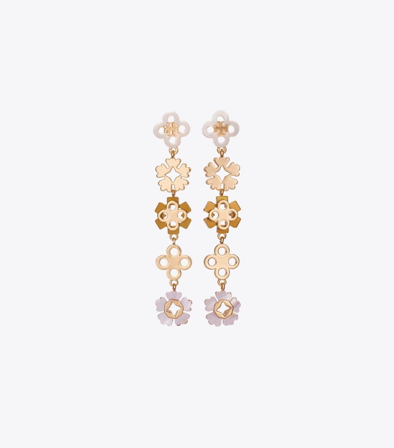 Tory Burch diseñador aretes Forget Me Not Linear Earrings en Tory Gold / Multi frente