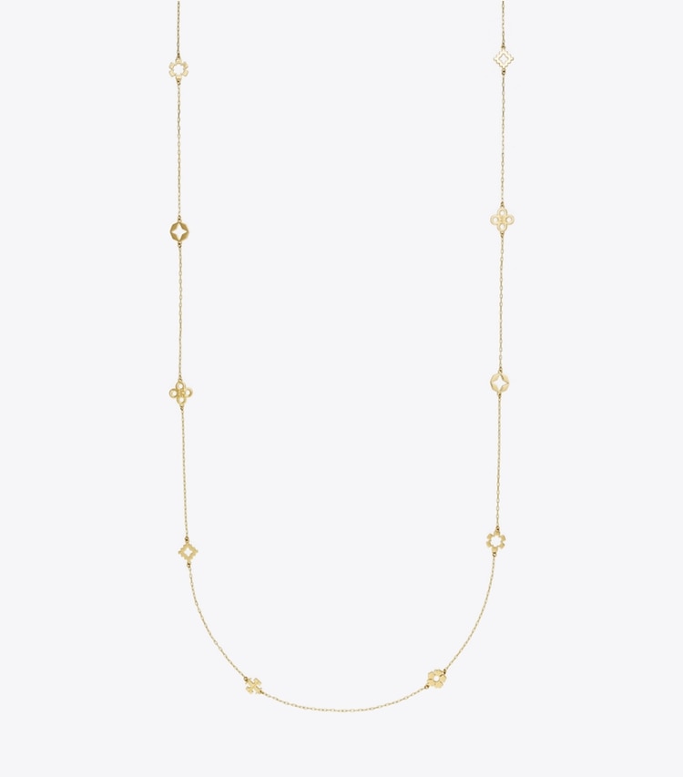 Tory Burch designer necklaces Forget Me Not Long Necklace in Tory Gold front