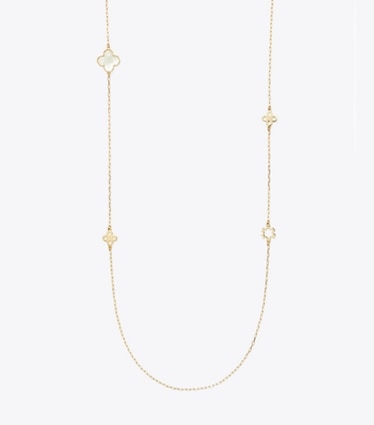 Tory Burch designer necklaces Forget Me Not Long Necklace in Tory Gold / Mother of Pearl front