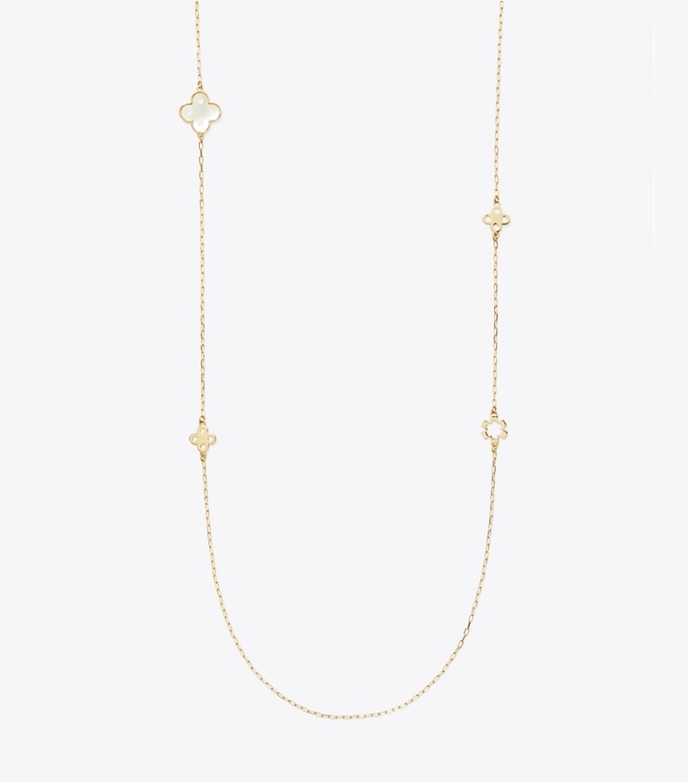 Tory Burch designer necklaces Forget Me Not Long Necklace in Tory Gold / Mother of Pearl front
