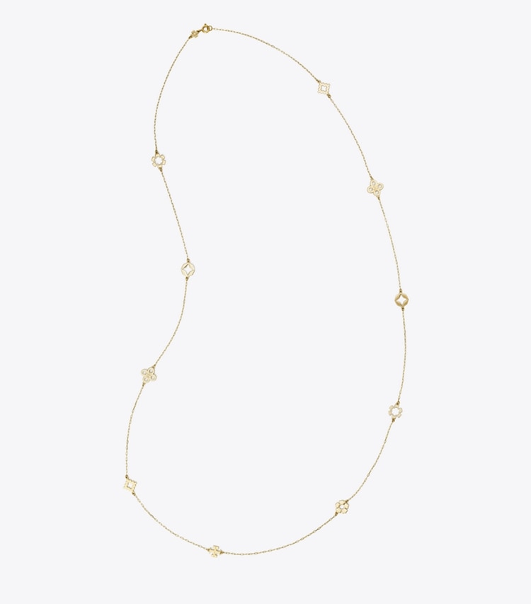 Tory Burch designer necklaces Forget Me Not Long Necklace in Tory Gold overhead