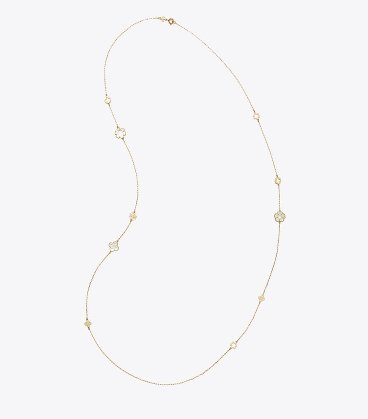 Tory Burch designer necklaces Forget Me Not Long Necklace in Tory Gold / Mother of Pearl overhead