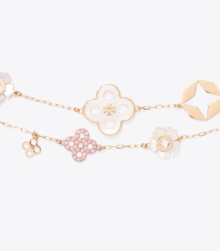 Tory Burch diseñador pulseras Forget Me Not Multi-Strand Bracelet en Tory Gold / Multi detalle