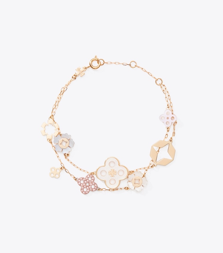 Tory Burch diseñador pulseras Forget Me Not Multi-Strand Bracelet en Tory Gold / Multi frente