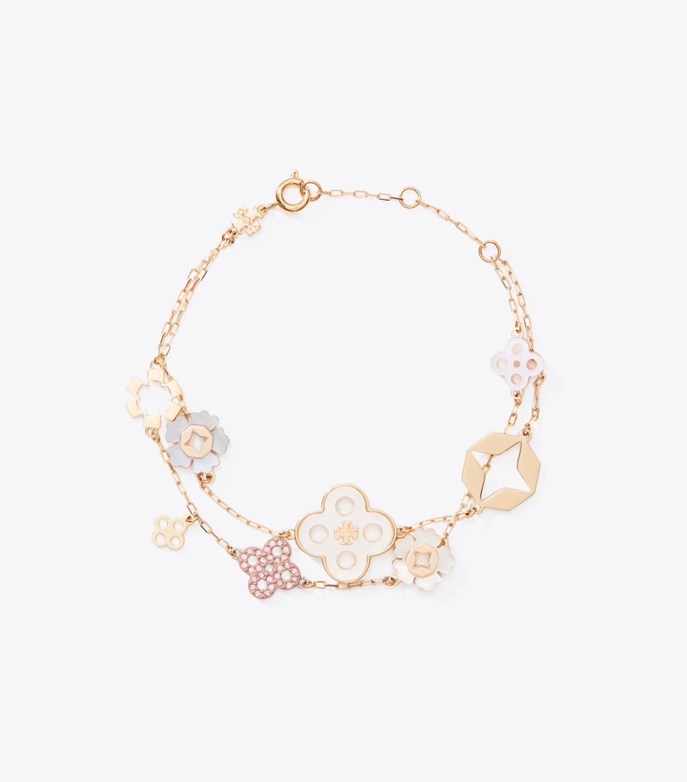 Tory Burch diseñador pulseras Forget Me Not Multi-Strand Bracelet en Tory Gold / Multi frente