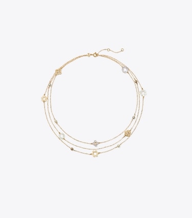 Tory Burch designer necklaces Forget Me Not Multi-Strand Necklace in Tory Gold / Pearl / Mother of Pearl front