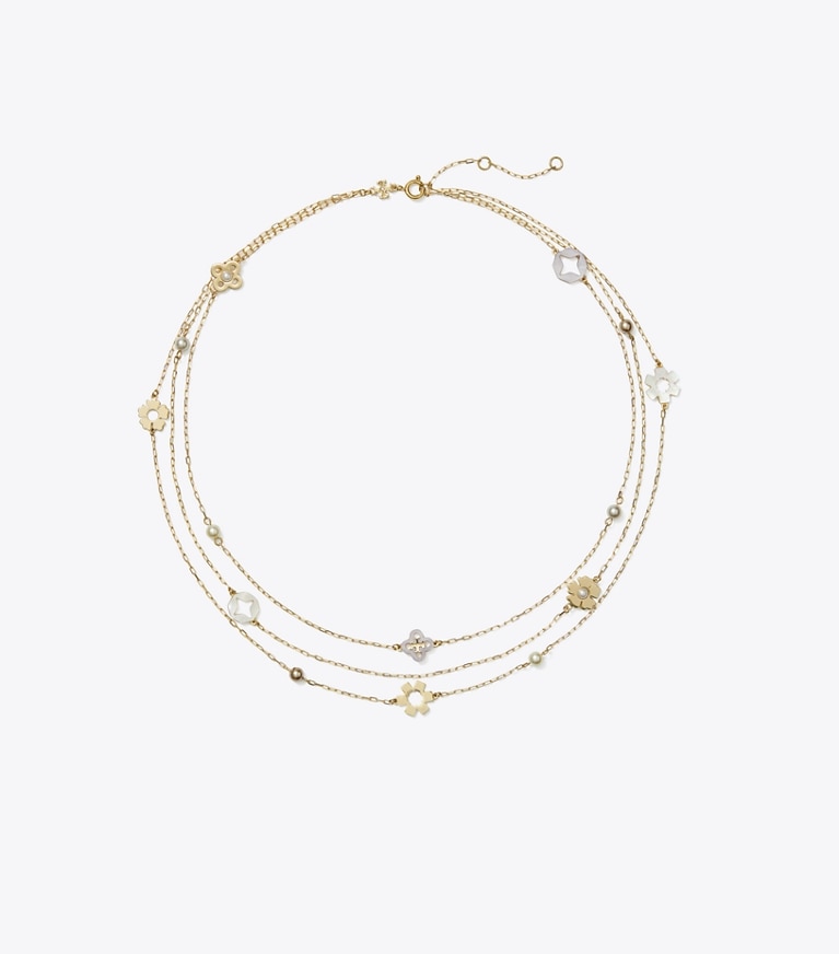 Tory Burch designer ネックレス キラ クローバー トリプルストランド ネックレス in Tory Gold / Pearl / Mother of Pearl front