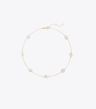 Tory Burch designer necklaces Forget Me Not Necklace in Tory Gold / Mother of Pearl front