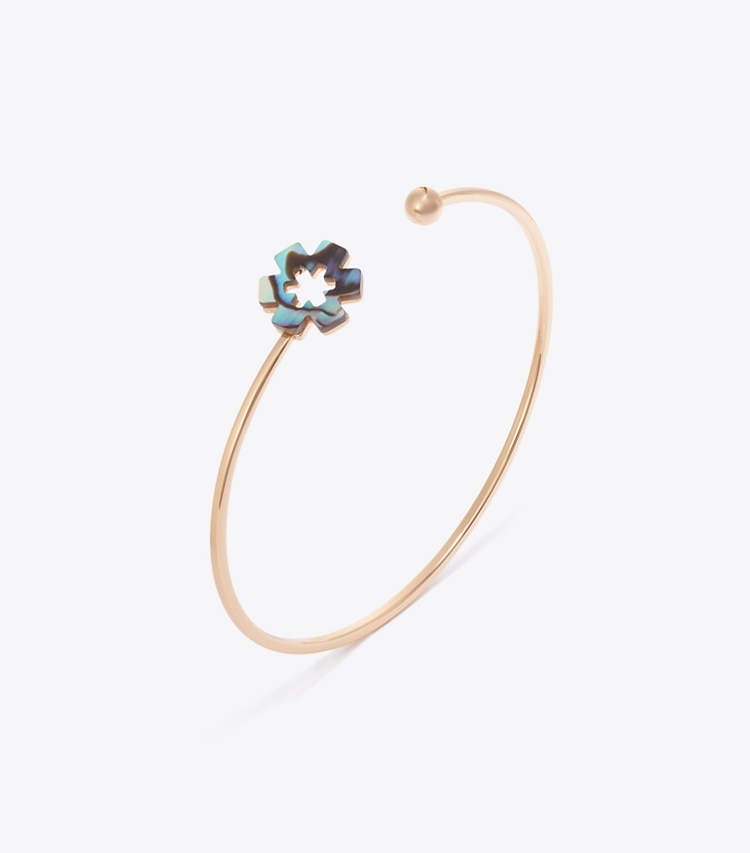 Tory Burch designer bracciali Forget Me Not Open Cuff in Tory Gold / Abalone dettaglio