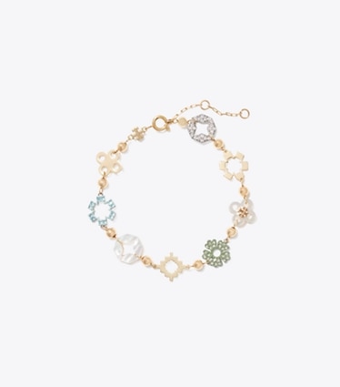 Tory Burch designer bracelets Forget Me Not Pavé Bracelet in Tory Gold / Multi front