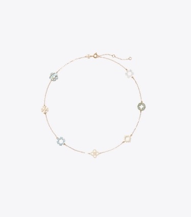 Tory Burch designer necklaces Forget Me Not Pavé Necklace in Tory Gold / Multi front