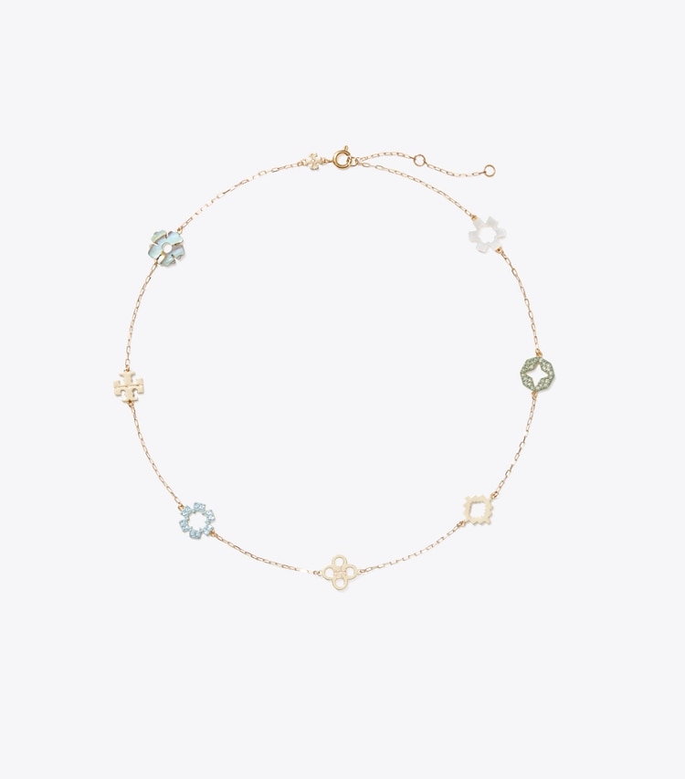 Tory Burch designer necklaces Forget Me Not Pavé Necklace in Tory Gold / Multi front