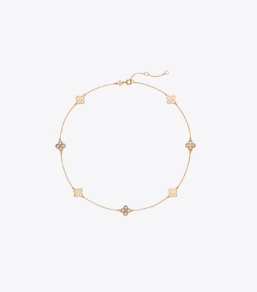 Tory Burch designer necklaces Forget Me Not Pavé Necklace in Tory Gold / Crystal front