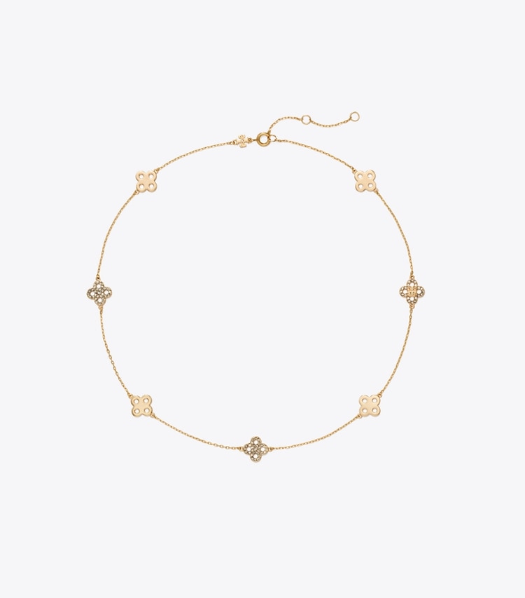 Tory Burch designer necklaces Forget Me Not Pavé Necklace in Tory Gold / Crystal front