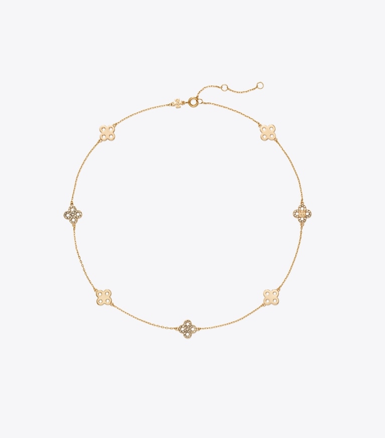 Tory Burch designer necklaces Forget Me Not Pavé Necklace in Tory Gold / Crystal front