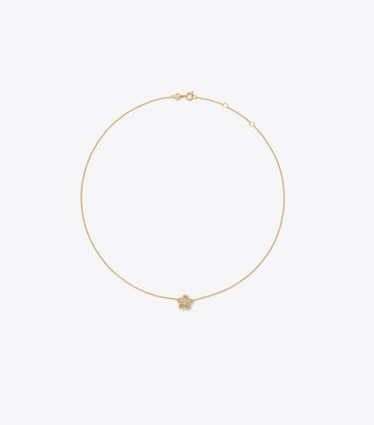 Tory Burch designer ネックレス フォーゲットミーノット パヴェ ペンダント ネックレス in Tory Gold / Crystal front