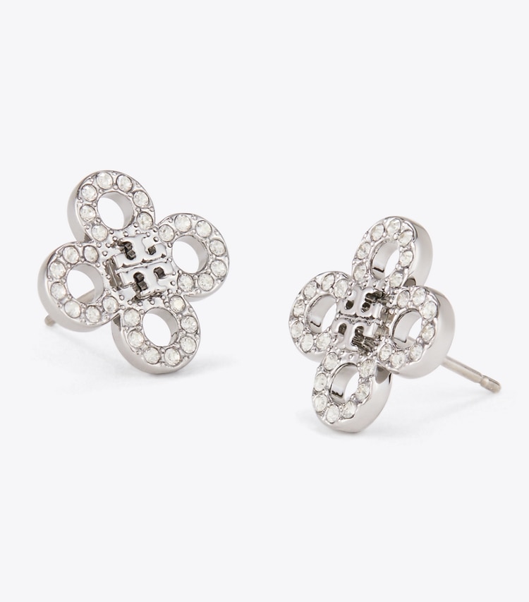 Tory Burch designer earrings Forget Me Not Pavé Stud Earrings in Light Hematite / Crystal detail