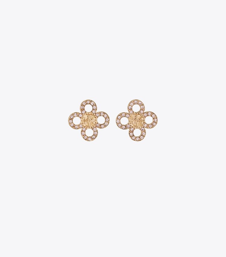 Tory Burch designer earrings Forget Me Not Pavé Stud Earrings in Tory Gold / Vintage Rose front