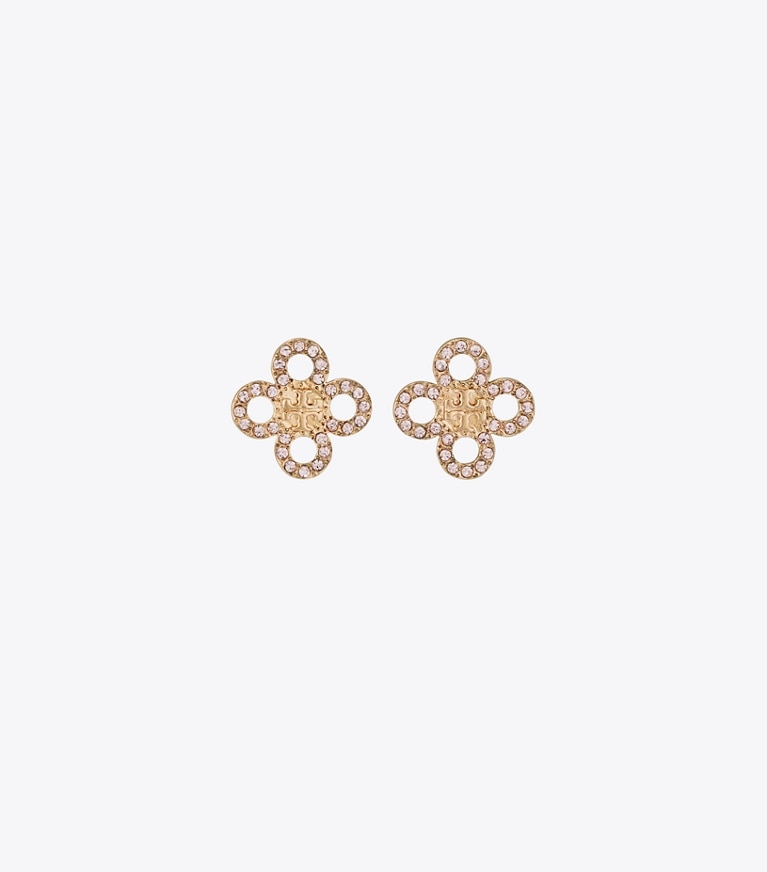 Tory Burch designer earrings Forget Me Not Pavé Stud Earrings in Tory Gold / Vintage Rose front