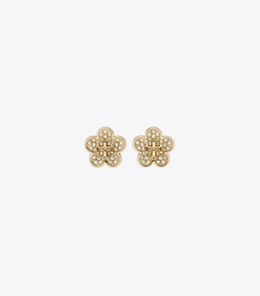 Tory Burch designer イヤリング＆ピアス フォーゲットミーノット パヴェ スタッズピアス in Tory Gold / Crystal front