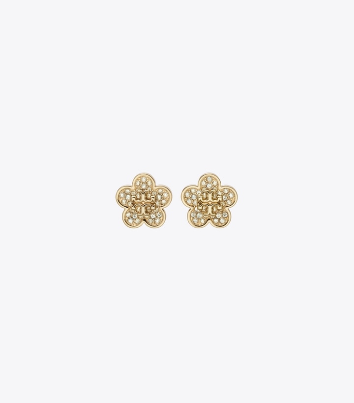 Tory Burch designer イヤリング＆ピアス フォーゲットミーノット パヴェ スタッズピアス in Tory Gold / Crystal front