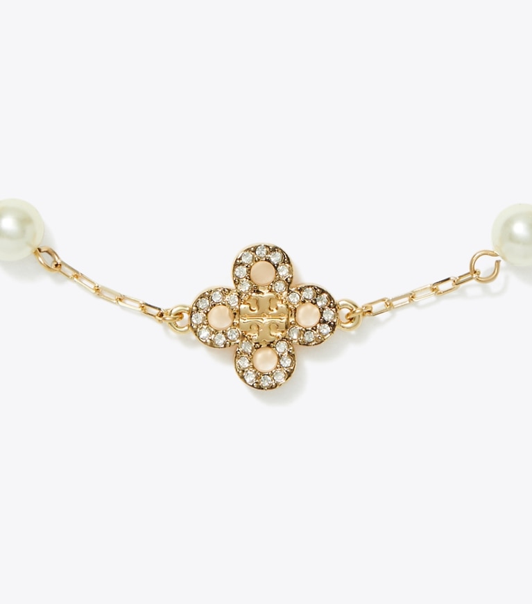 Tory Burch designer bracelets Forget Me Not Pearl Bracelet in Tory Gold / Pearl / Crystal front
