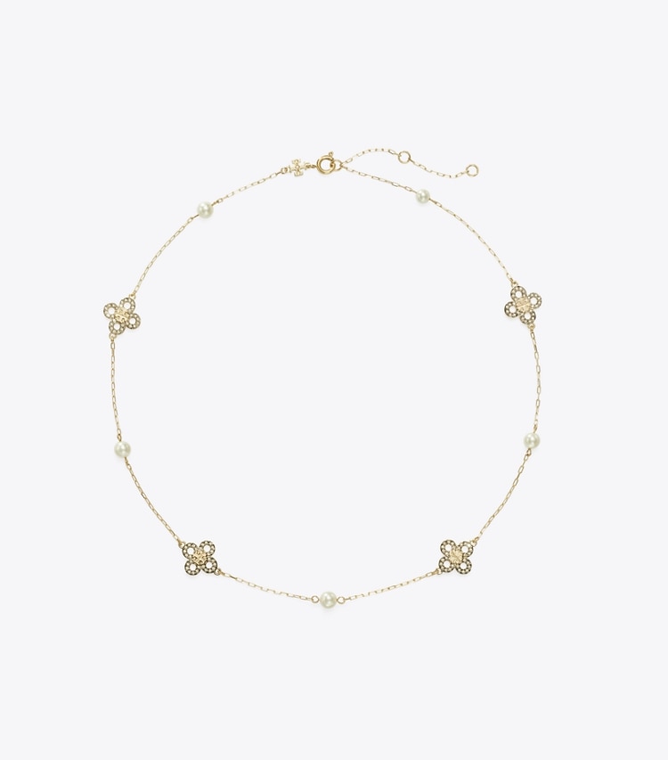 Tory Burch designer ネックレス キラ クローバー パール ネックレス in Tory Gold / Pearl / Crystal front