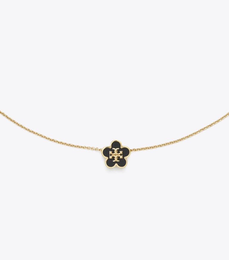 Tory Burch designer ネックレス キラ エナメル フラワー ペンダント ネックレス in Tory Gold / Black front