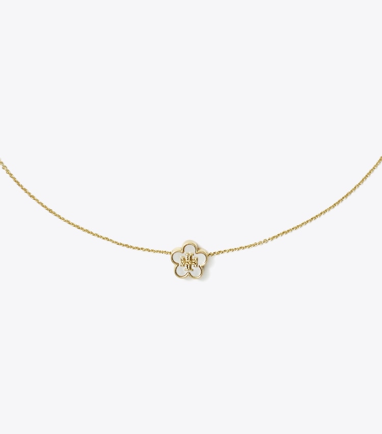 Tory Burch designer ネックレス キラ フラワー ペンダント in Tory Gold / Mother of Pearl ディテール