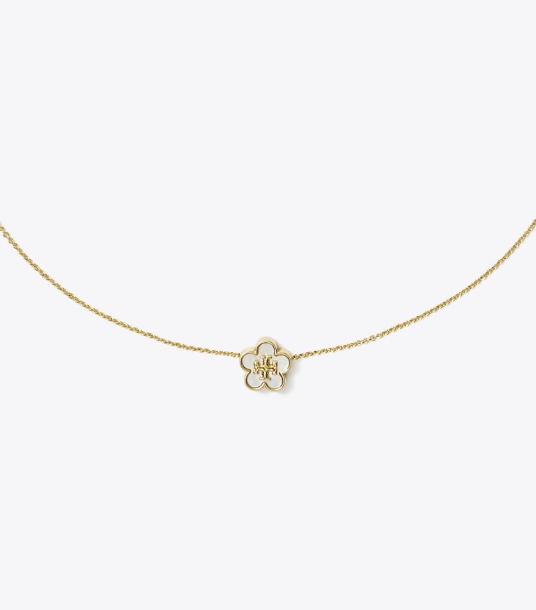 Tory Burch designer ネックレス キラ フラワー ペンダント in Tory Gold / Mother of Pearl front