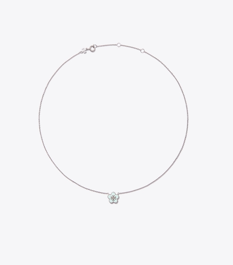 Tory Burch designer ネックレス フォーゲットミーノット エナメル フラワー ペンダント ネックレス in Tory Silver / Light Green front