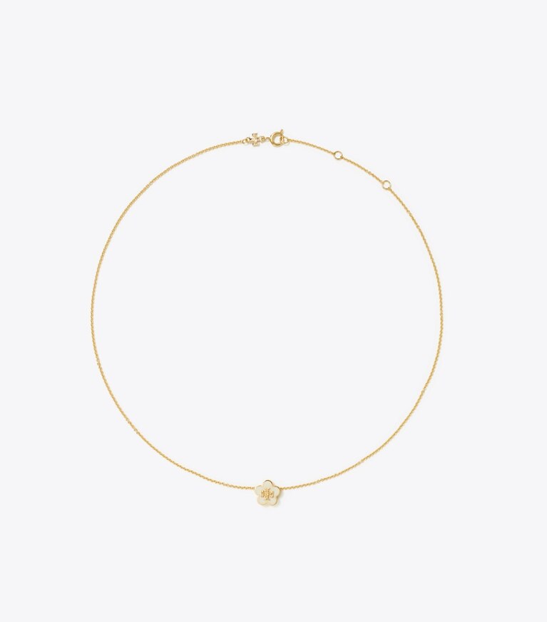 Tory Burch designer necklaces Forget Me Not Pendant Necklace in Tory Gold / New Ivory front