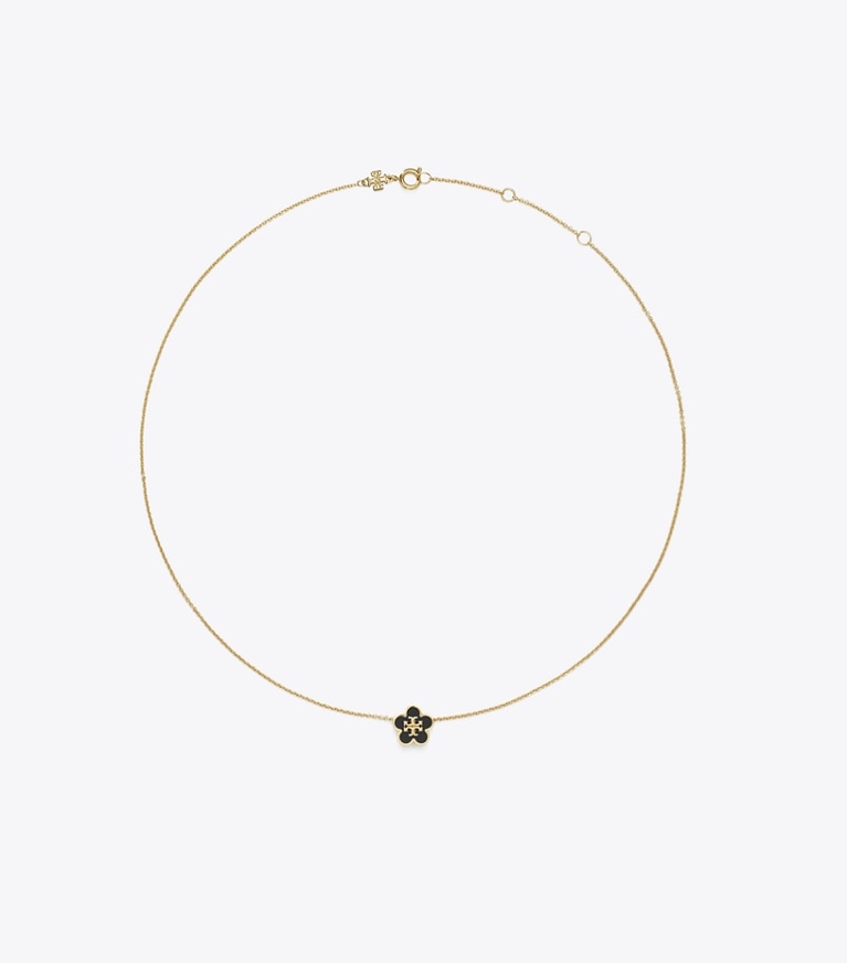 Tory Burch designer ネックレス キラ エナメル フラワー ペンダント ネックレス in Tory Gold / Black front