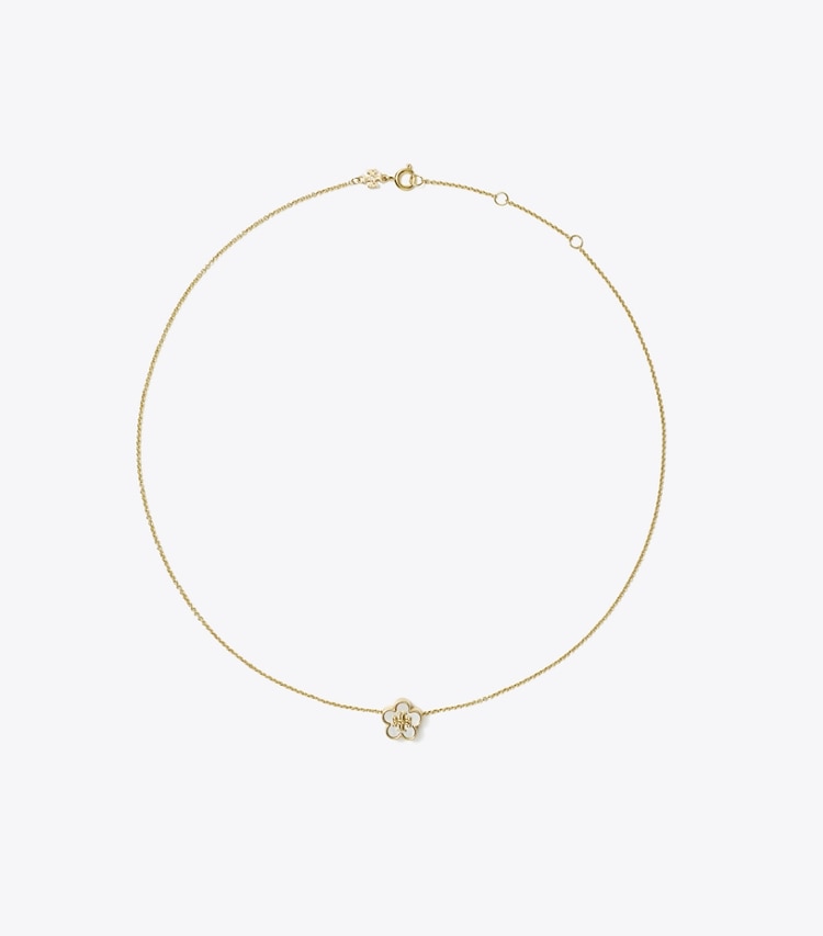 Tory Burch designer ネックレス キラ フラワー ペンダント in Tory Gold / Mother of Pearl front