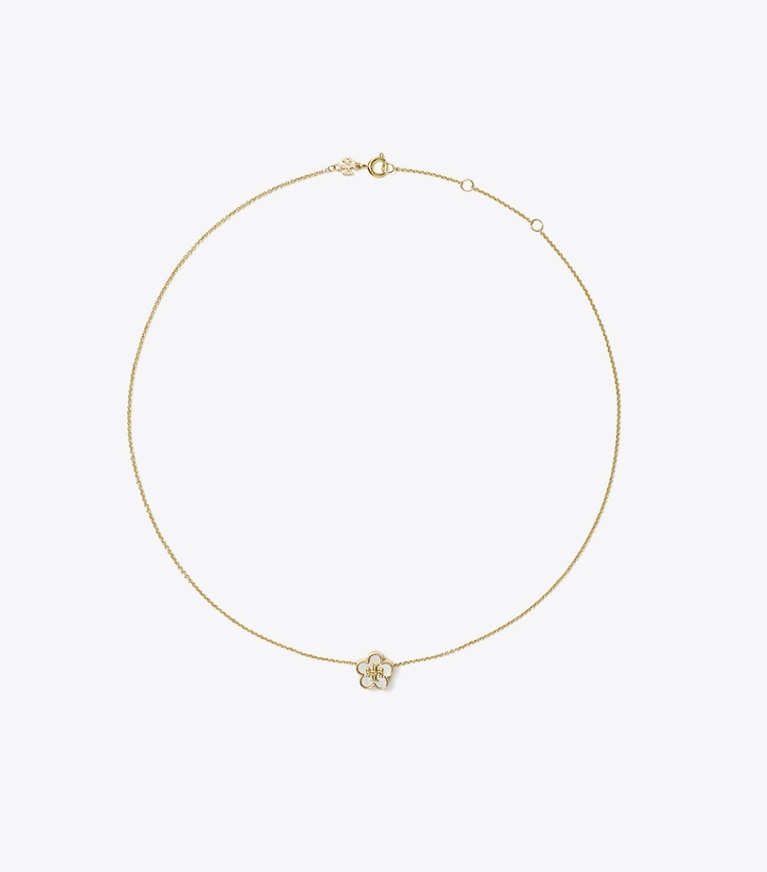 Tory Burch designer ネックレス キラ フラワー ペンダント in Tory Gold / Mother of Pearl front
