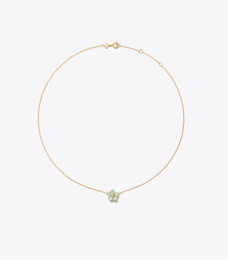 Tory Burch designer ネックレス フォーゲットミーノット フラワー ペンダント in Tory Gold / Blue front