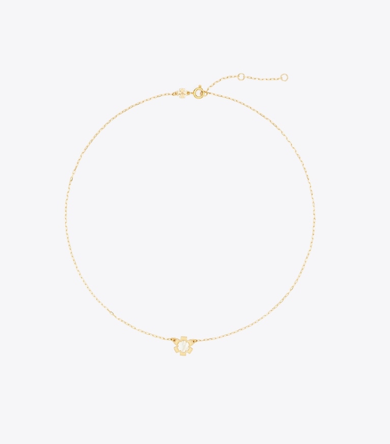 Tory Burch designer necklaces Forget Me Not Pendant Necklace in Tory Gold / Mother of Pearl front