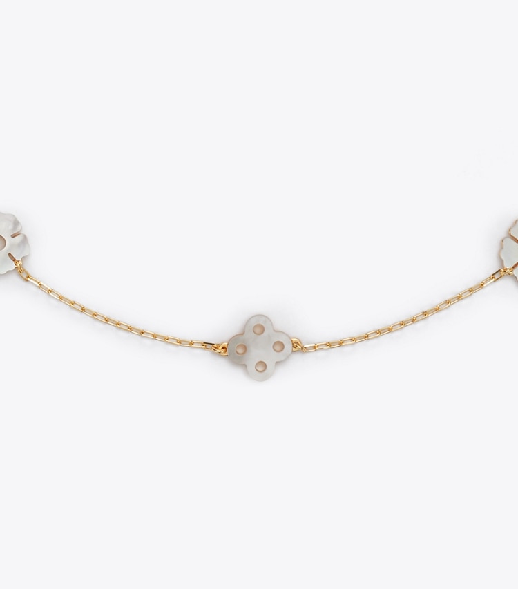 Tory Burch designer necklaces Forget Me Not Rosary Necklace in Tory Gold / Mother of Pearl detail