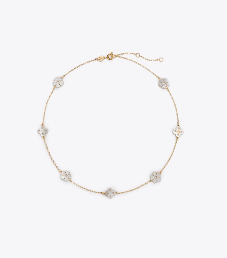 Tory Burch designer necklaces Forget Me Not Rosary Necklace in Tory Gold / Mother of Pearl front