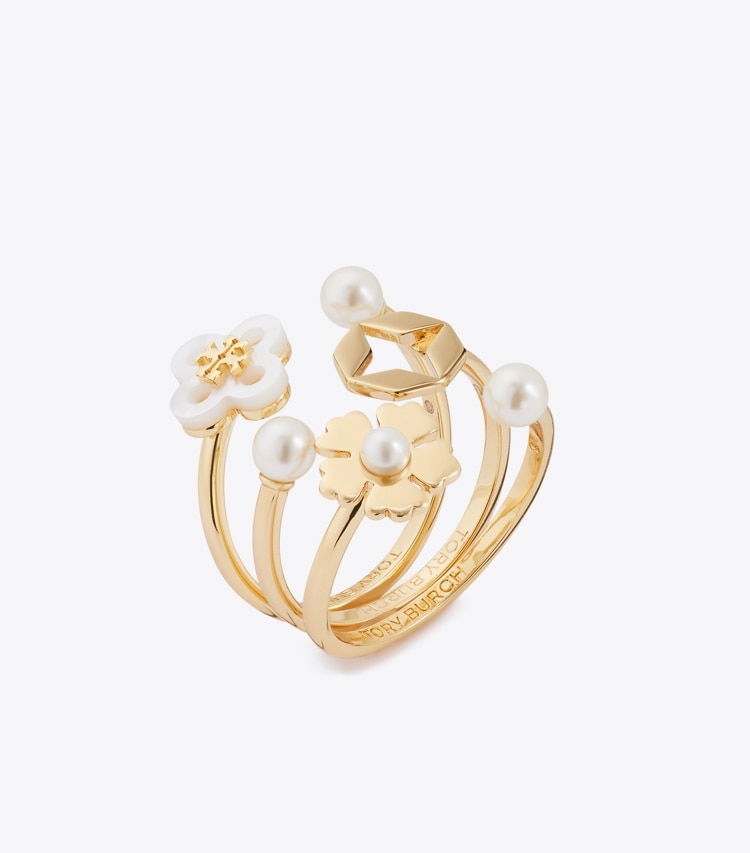 Tory Burch designer rings Forget Me Not Stacking Ring Set in Tory Gold / Mother of Pearl / Cream additional
