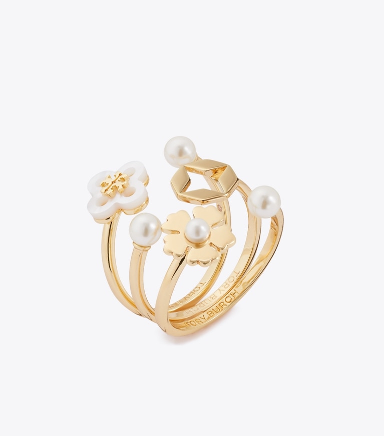 Tory Burch designer rings Forget Me Not Stacking Ring Set in Tory Gold / Mother of Pearl / Cream additional
