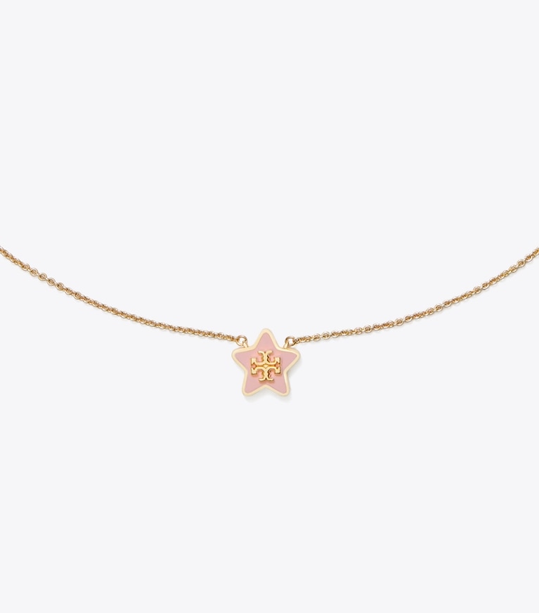 Tory Burch designer necklaces Forget Me Not Star Pendant Necklace in Tory Gold / Pink Snow detail