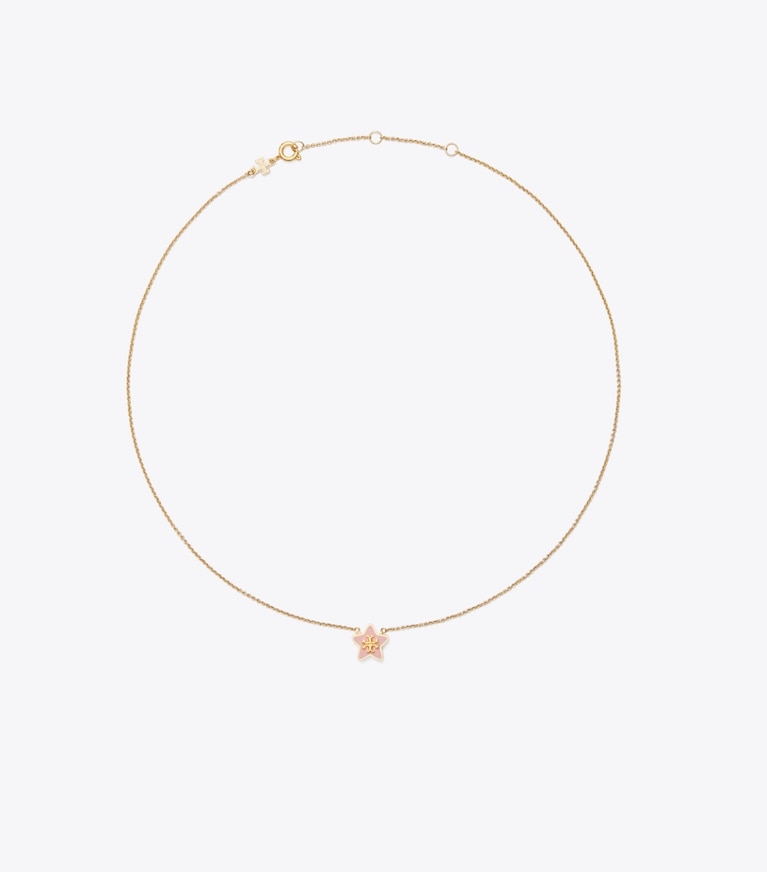 Tory Burch designer necklaces Forget Me Not Star Pendant Necklace in Tory Gold / Pink Snow front