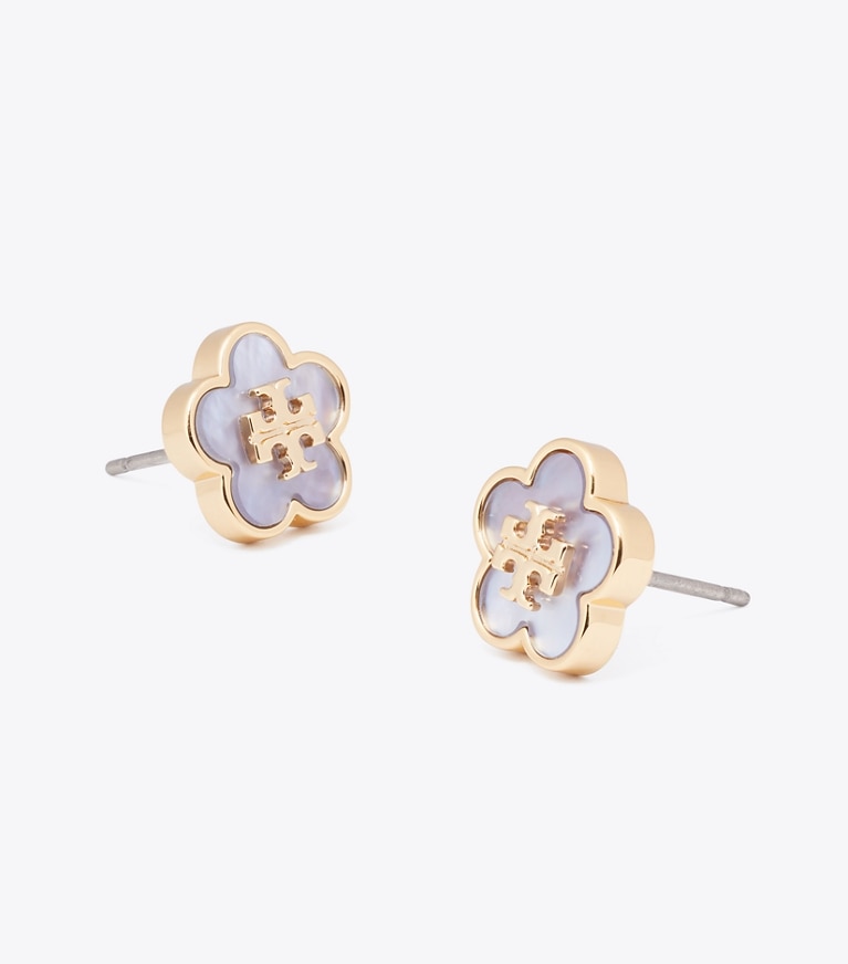 Tory Burch designer イヤリング＆ピアス フォーゲットミーノット フラワー スタッズ in Tory Gold / Blue ディテール