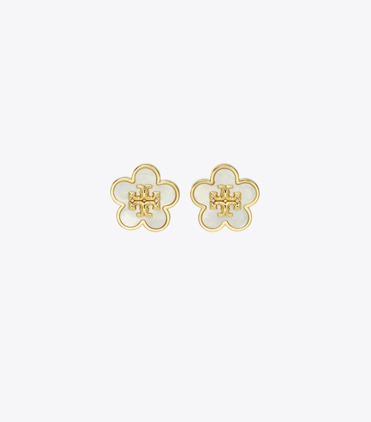 Tory Burch designer イヤリング＆ピアス キラ フラワー スタッズ in Tory Gold / Mother of Pearl front