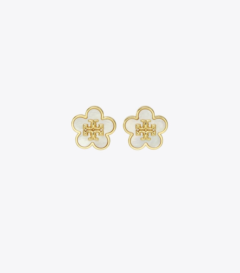 Tory Burch designer イヤリング＆ピアス キラ フラワー スタッズ in Tory Gold / Mother of Pearl front