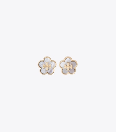 Tory Burch designer earrings Forget Me Not Stud Earrings in Tory Gold / Blue front
