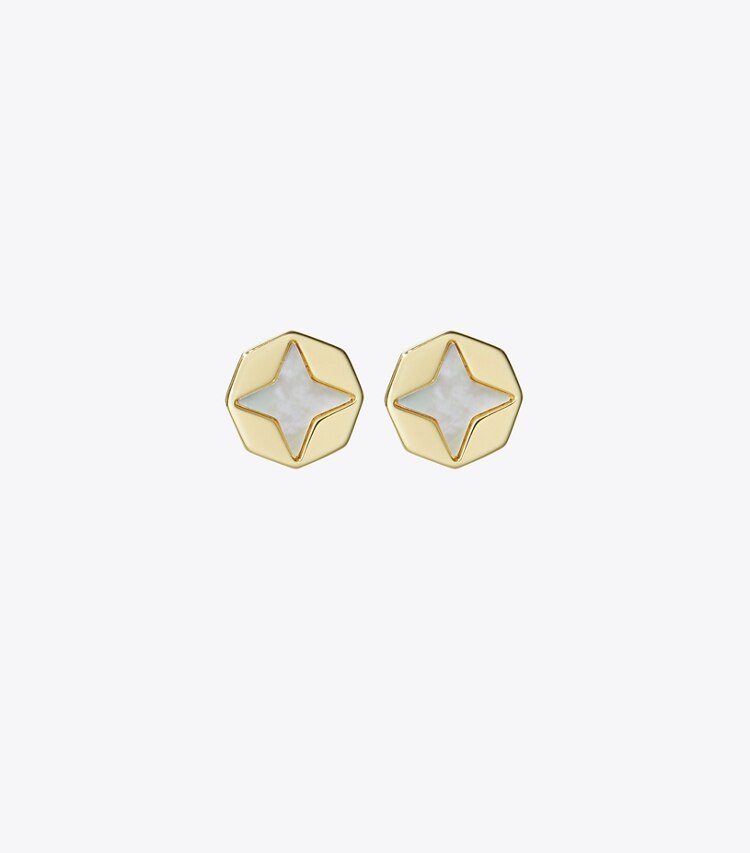 Tory Burch designer イヤリング＆ピアス キラ クローバー マザーオブパール スタッズピアス in Tory Gold / Mother of Pearl front