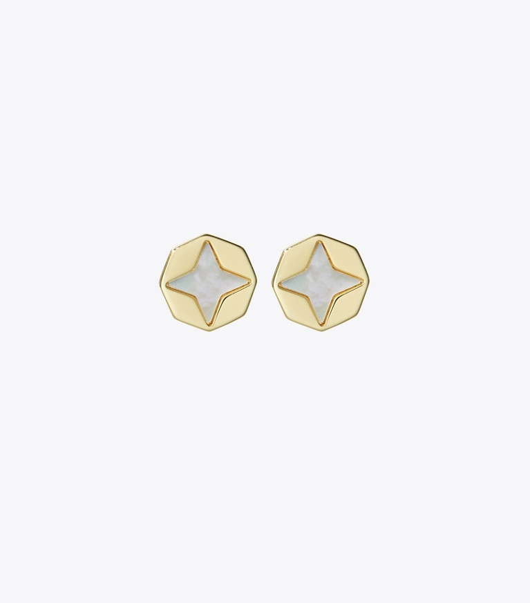 Tory Burch designer イヤリング＆ピアス キラ クローバー マザーオブパール スタッズピアス in Tory Gold / Mother of Pearl front