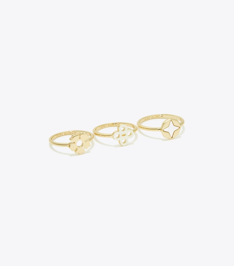 Tory Burch designer リング キラ クローバー スタッキングリング セット in Tory Gold / Mother of Pearl angle